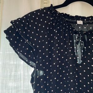 Old Navy Waist Defined Flutter Sleeve Maxi, Polk-a-Dot B&W